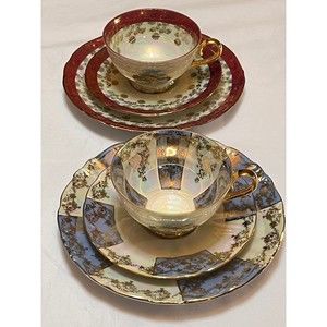 20th Century Vtg Gold Bavarian Tea Cup Saucer Plate Set (His & Hers) 6 Piece Set